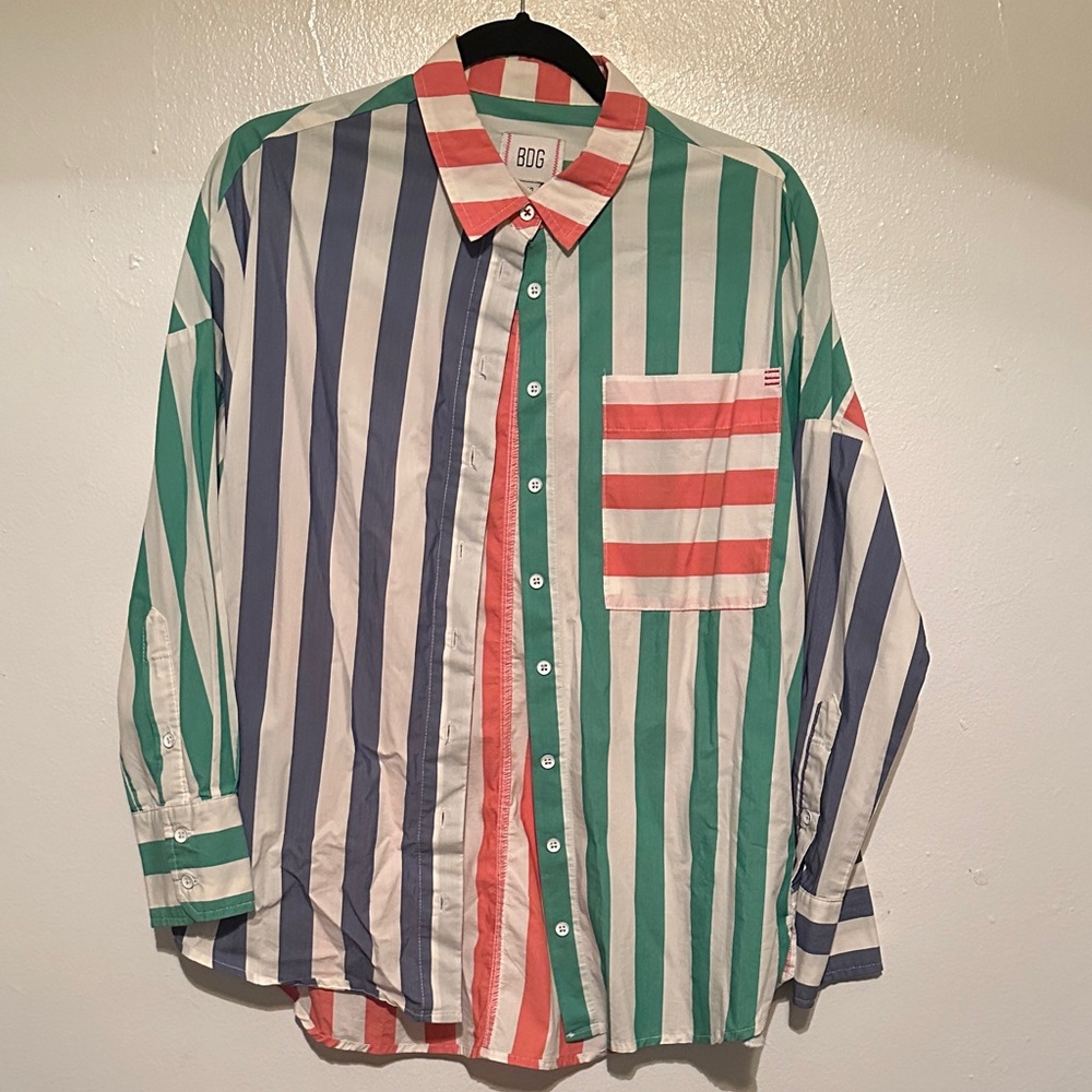 BDG Striped Shirt in Green, Blue, and Red